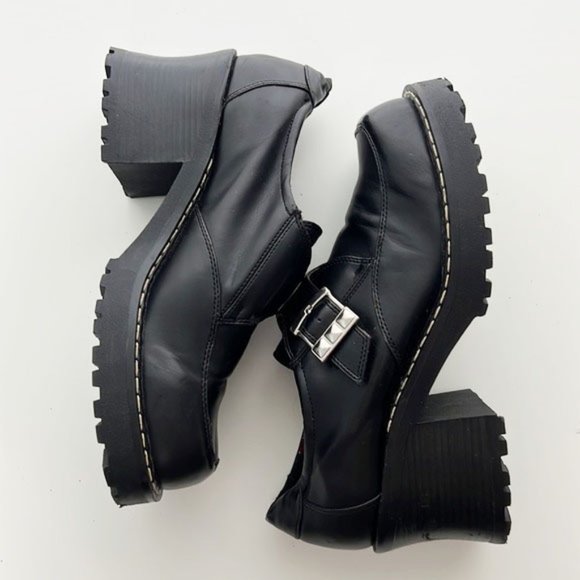 RARE L.E.I. Genuine Vintage 90s Black Chunky Platform Buckle Block Heels - Picture 7 of 16